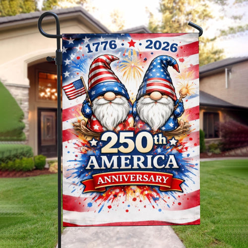 250 Years USA Patriotic Gnomes Garden Flag, 250th years USA Flag, Celebrate 250th Anniversary Decor