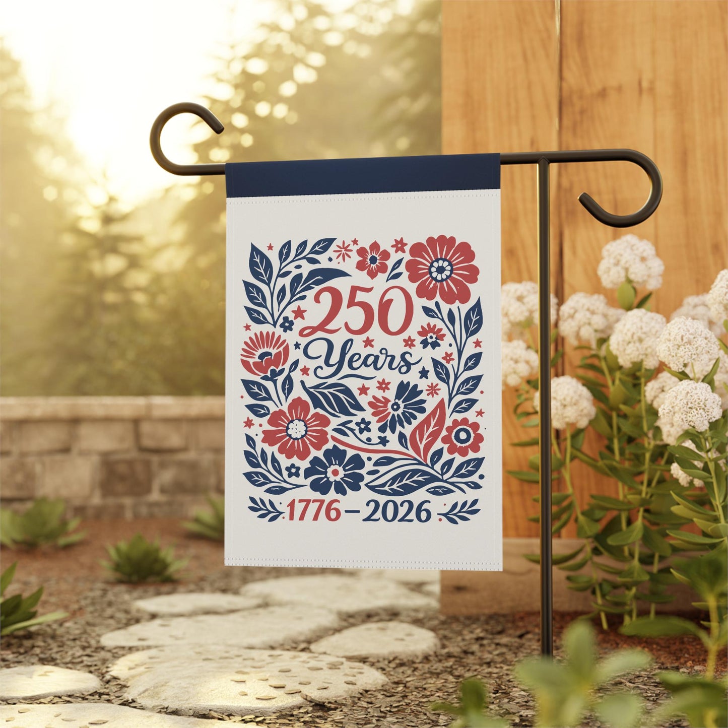 USA 250 Years Garden Flag, 1776 2026 Patriotic Yard Flag, Semiquincentennial Decor, Red White Blue Floral Outdoor Flag