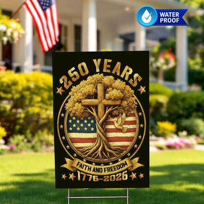 America 250 Years Yard Flag, USA Faith and Freedom Garden Flag, Patriotic Christian Lawn Sign 1776-2026, Cross Patriotic Outdoor Decoration
