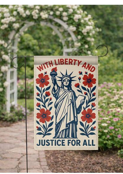 Patriotic Liberty And Justice For All Garden Flag, Statue Of Liberty Outdoor Decor, American Yard Banner