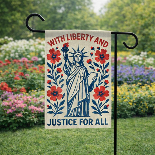 Patriotic Liberty And Justice For All Garden Flag, Statue Of Liberty Outdoor Decor, American Yard Banner