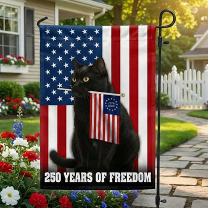 Patriotic Black Cat Garden Flag, 250 Years of Freedom, 250th Birthday Of America House Flag, 250 Years American Garden Flag