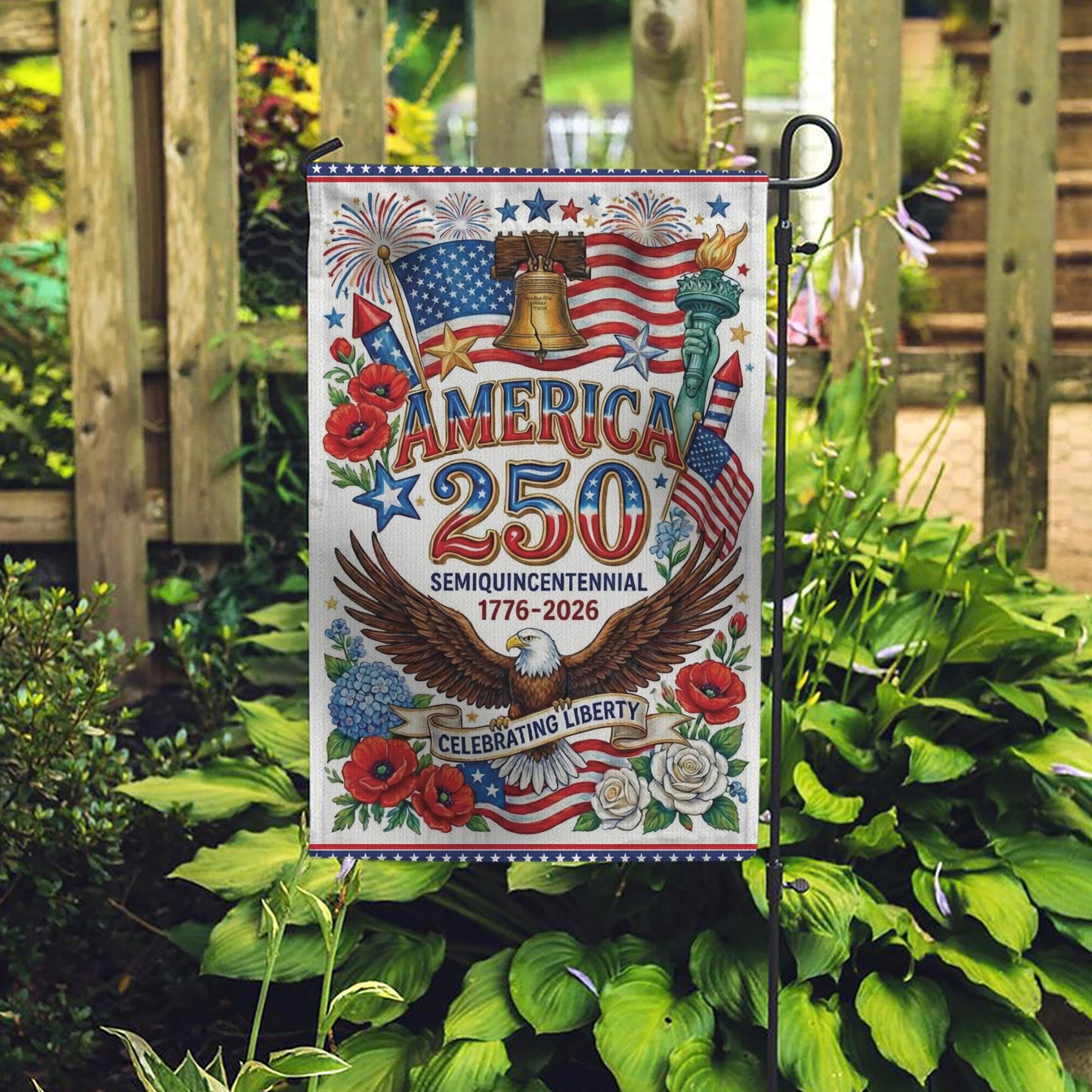 Patriotic USA 250th Anniversary Garden Flag, Independence Day Flag, 1776 - 2026 Patriot Decor, 250th Birthday Of America House Flag
