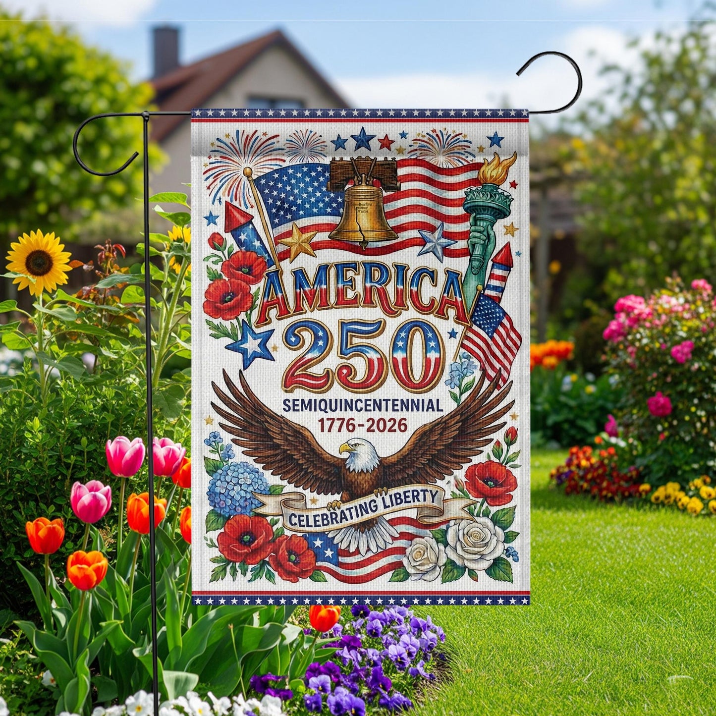 Patriotic USA 250th Anniversary Garden Flag, Independence Day Flag, 1776 - 2026 Patriot Decor, 250th Birthday Of America House Flag