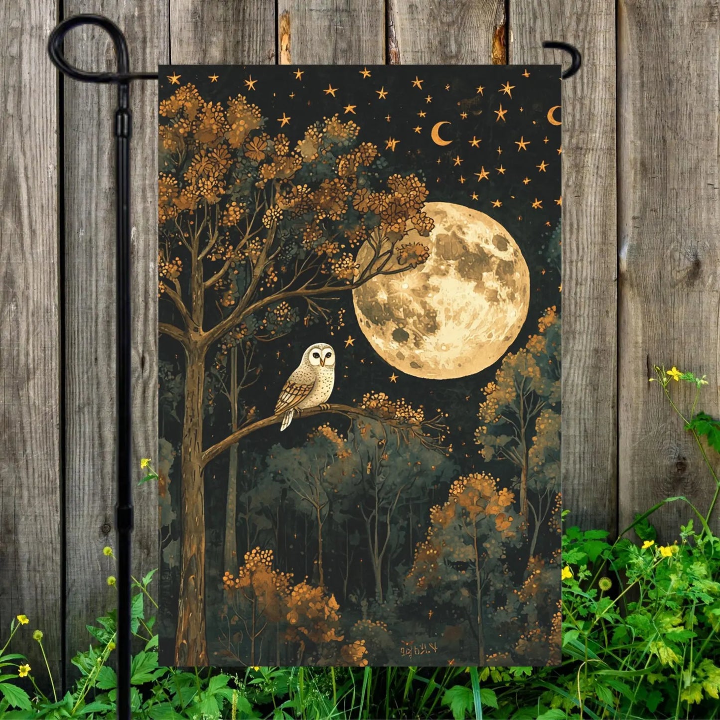 Moody Full Moon Night Owl Garden Flag Autumn Forest Patio Decor