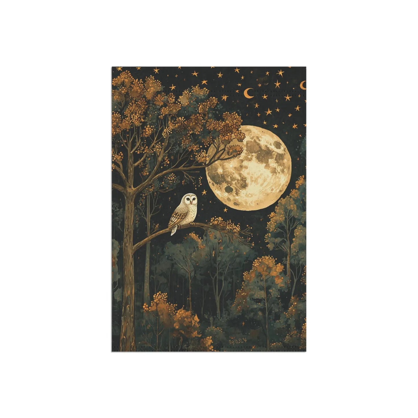 Moody Full Moon Night Owl Garden Flag Autumn Forest Patio Decor