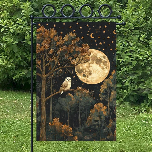 Moody Full Moon Night Owl Garden Flag Autumn Forest Patio Decor