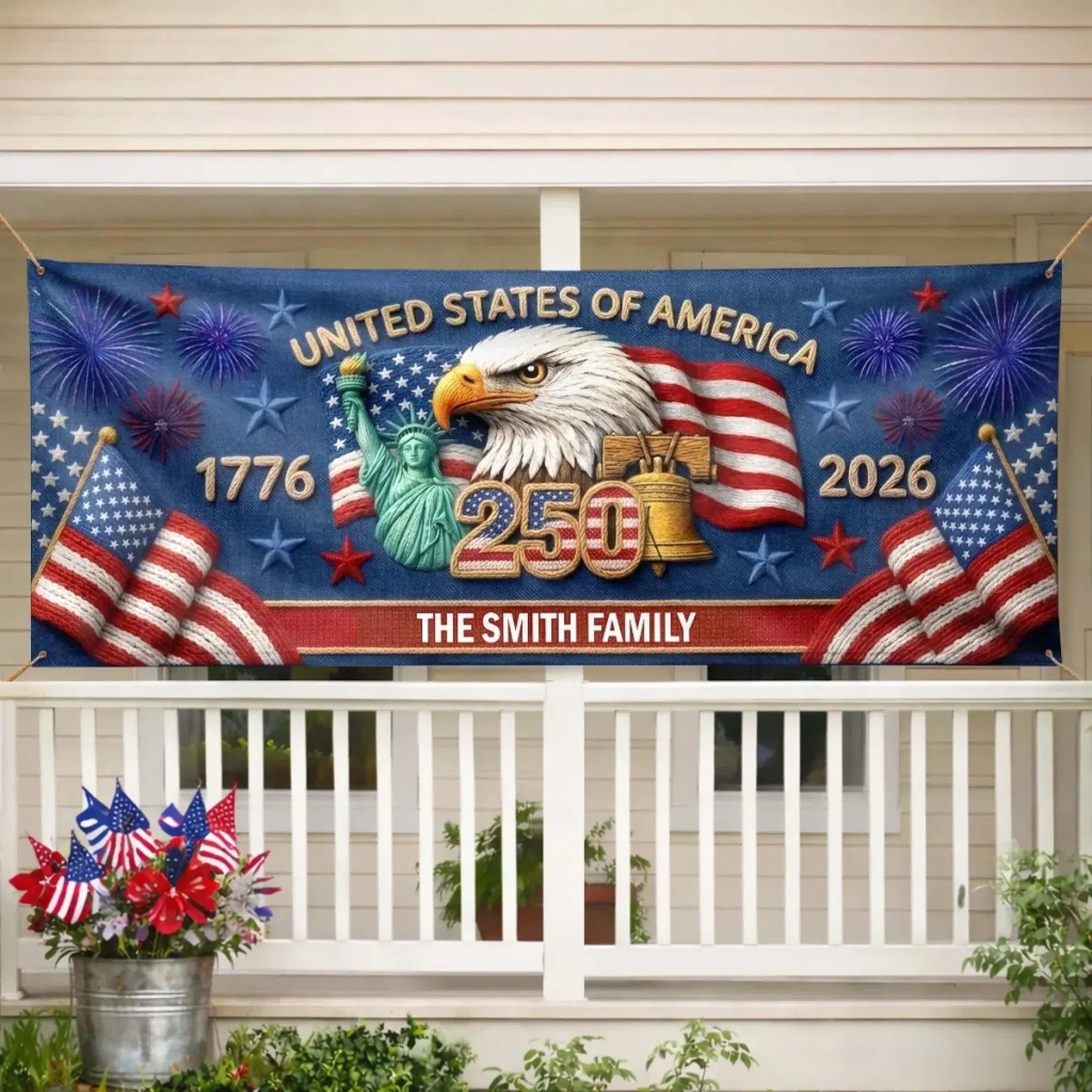 Personalized America 250th Anniversary Gifts For Mom, Dad, Family, USA Patriotic Banner, 1776-2026 Commemorative