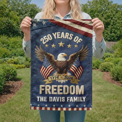Personalized USA 250th Anniversary Garden Flag, Freedom USA, Family Name Outdoor Decor