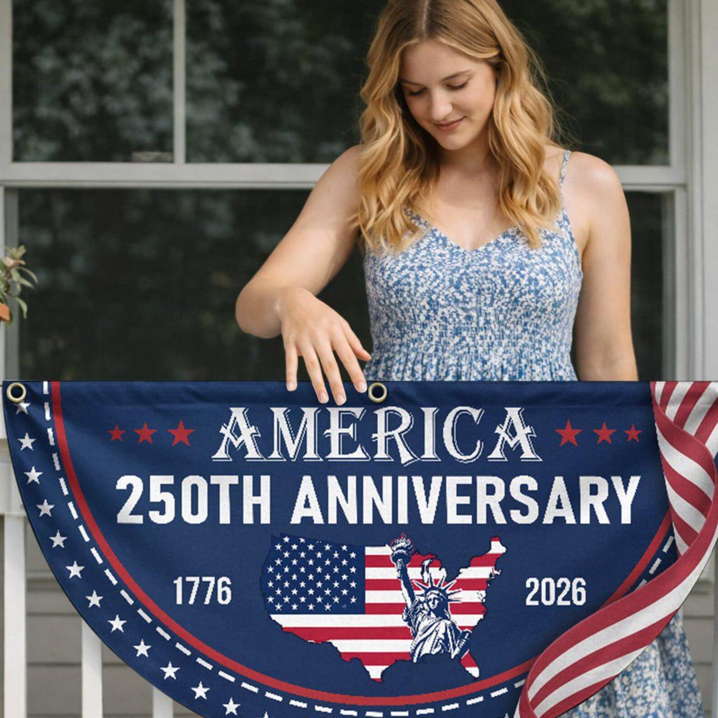 Non-Pleated Fan Flag - Personalized America 250th Anniversary Gifts 1776-2026 Eagle Porch Flag Decor