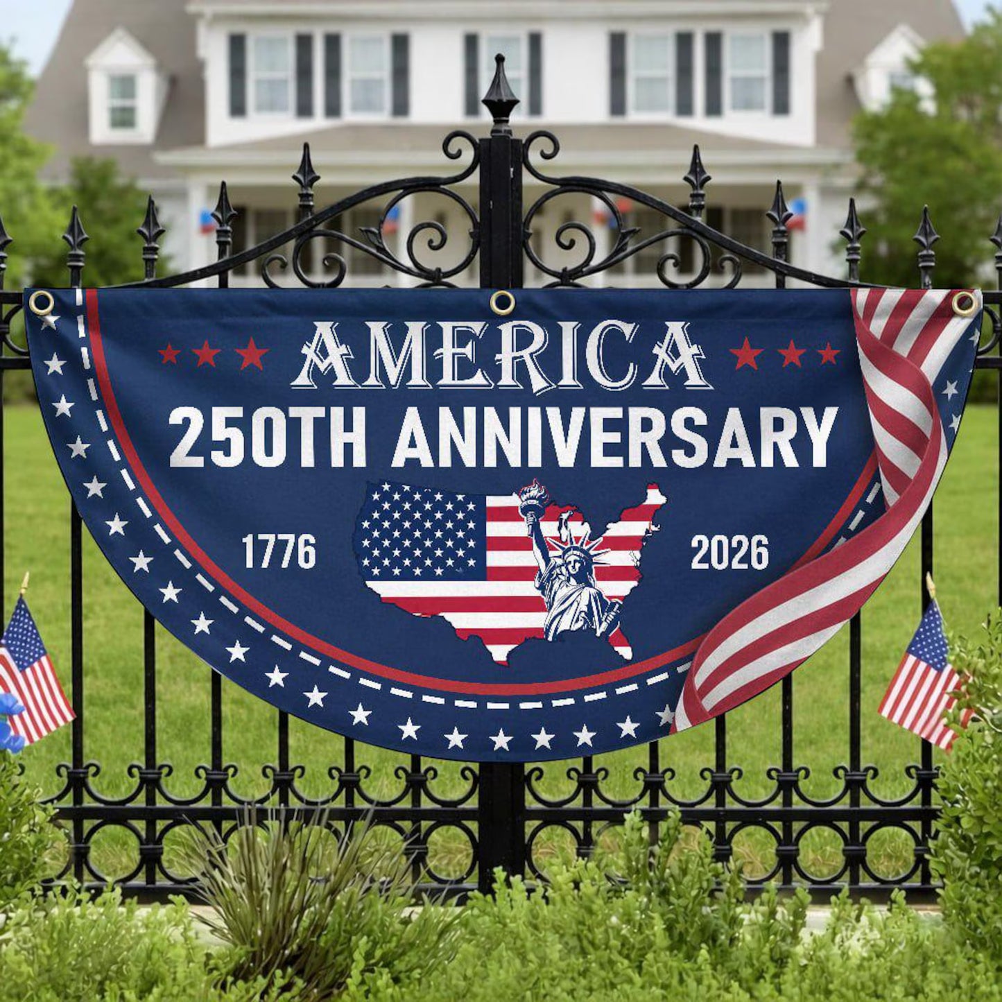 Non-Pleated Fan Flag - Personalized America 250th Anniversary Gifts 1776-2026 Eagle Porch Flag Decor