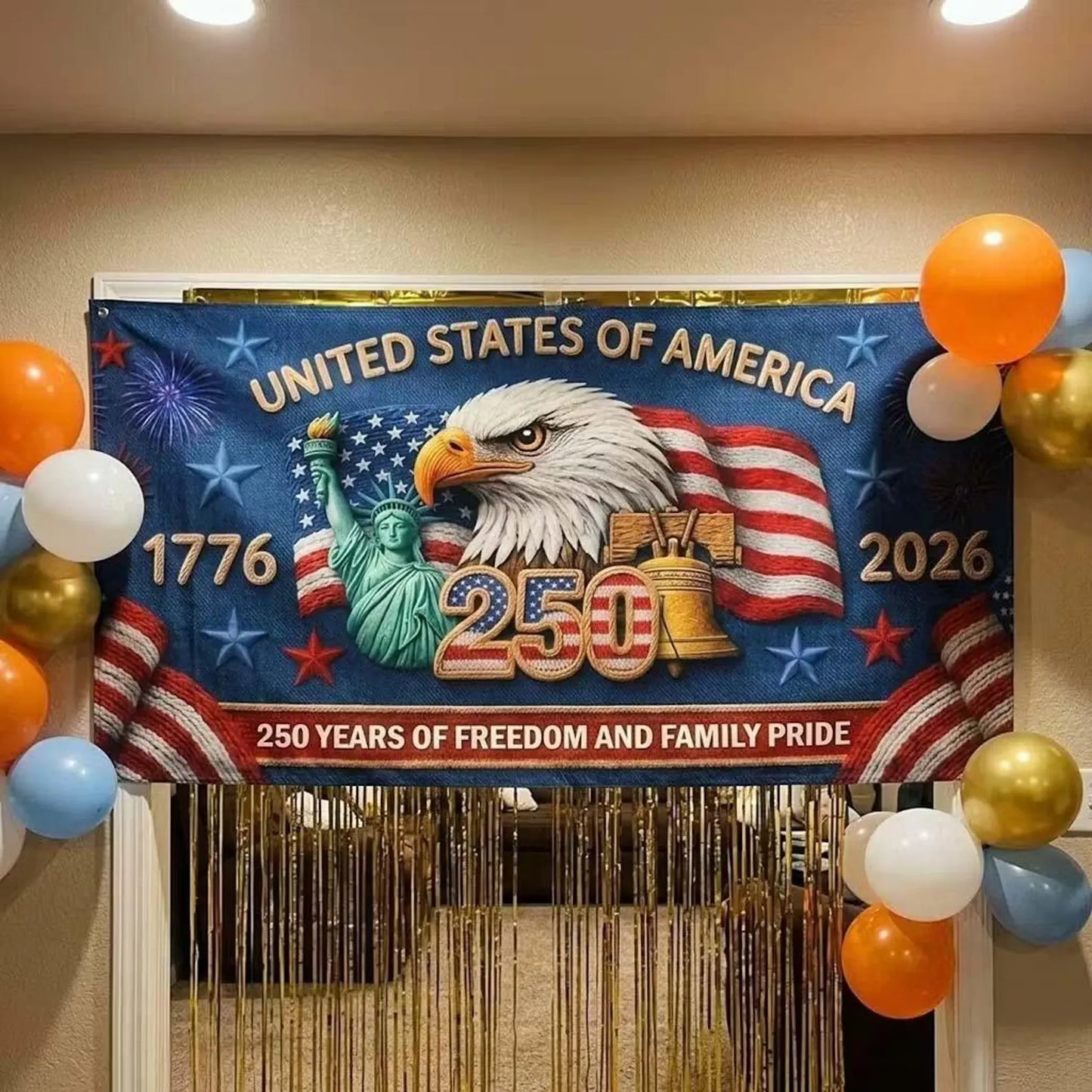 Personalized America 250th Anniversary Gifts For Mom, Dad, Family, USA Patriotic Banner, 1776-2026 Commemorative