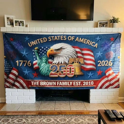 Personalized America 250th Anniversary Gifts For Mom, Dad, Family, USA Patriotic Banner, 1776-2026 Commemorative