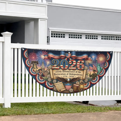 USA Semicircle Fence Flag: 250th Anniversary Declaration of Independence Banner