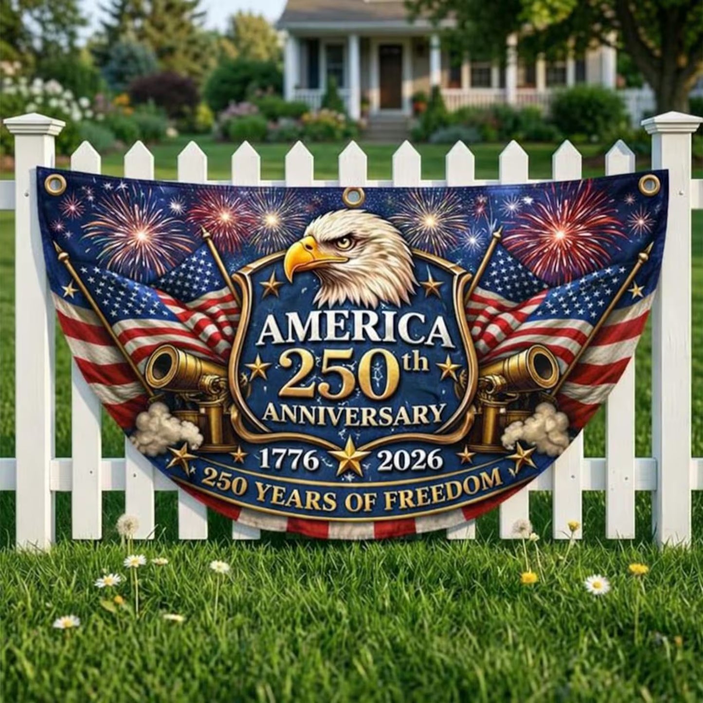 America 250th Anniversary Fan Flag, Semiquincentennial 1776-2026 Patriotic Eagle Outdoor Banner, 250 Years USA, July 4th Independence Day