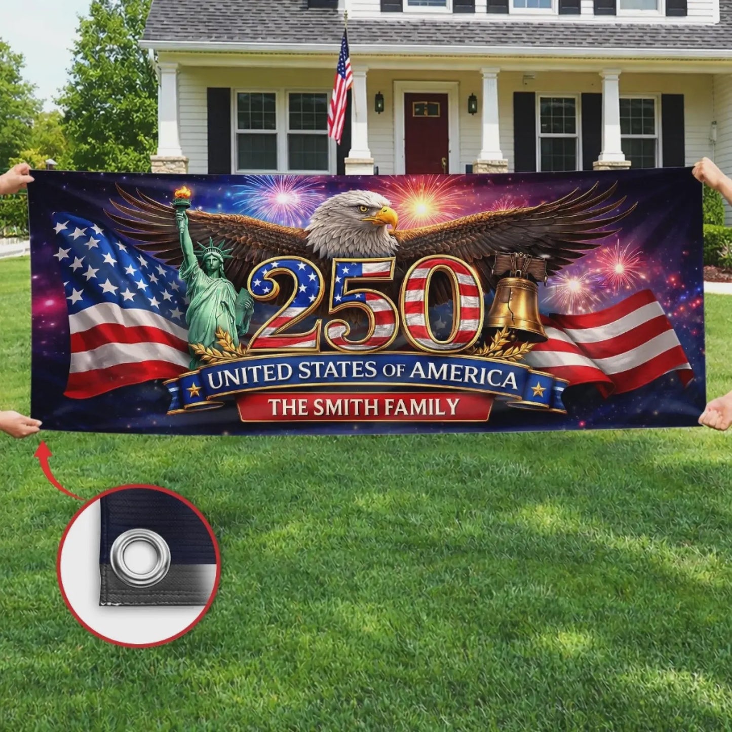 Personalized America 250th Party Banner, Custom Family Name USA Decor, 1776-2026 Patriotic Celebration Sign, 4th of July Backdrop