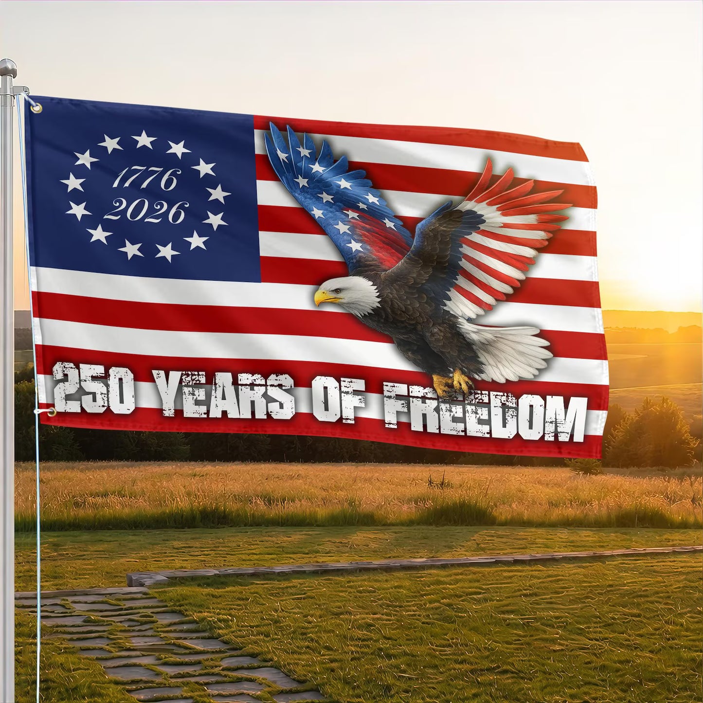 250 Years Of Freedom Grommet Flag, American Flag Independence Day Flag, Double Sided 3-Ply, 250th Anniversary USA Gifts