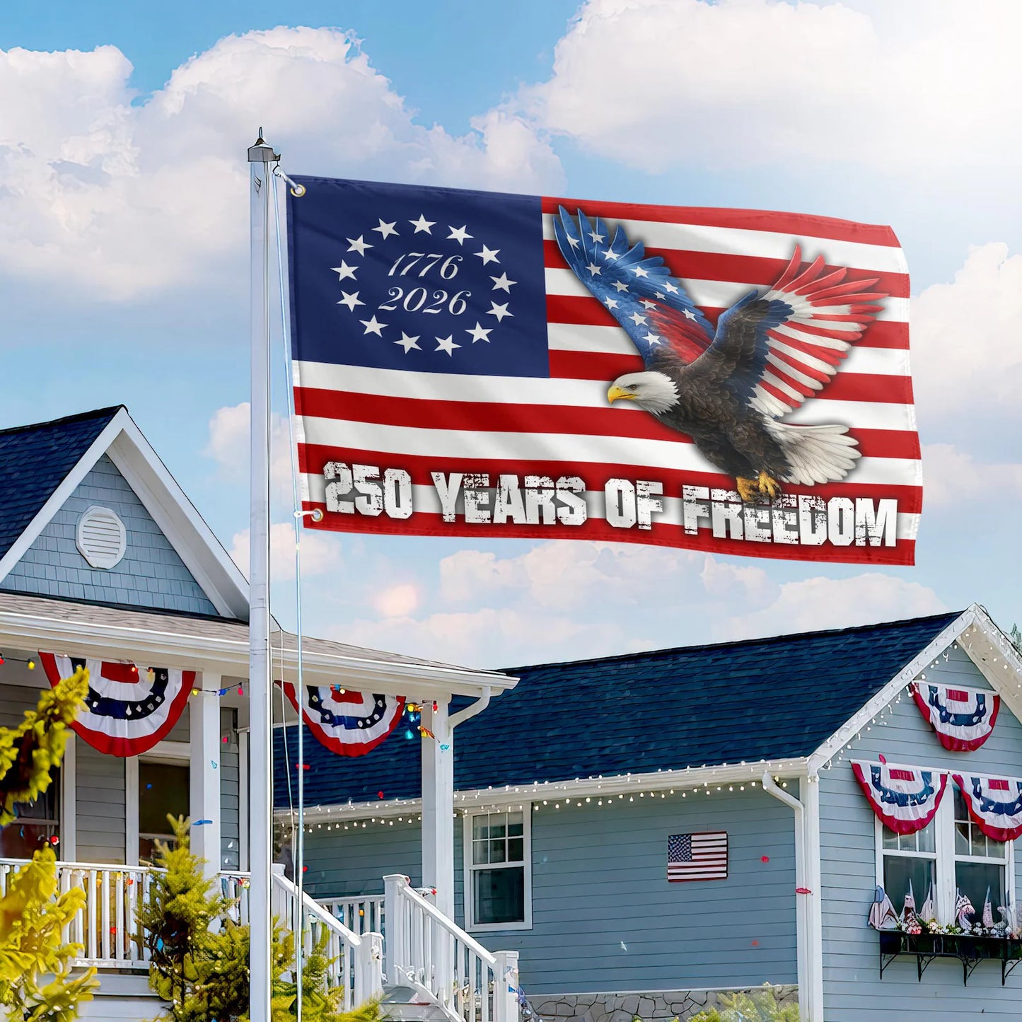 250 Years Of Freedom Grommet Flag, American Flag Independence Day Flag, Double Sided 3-Ply, 250th Anniversary USA Gifts