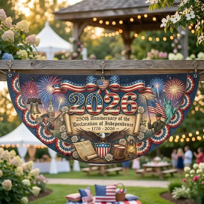 USA Semicircle Fence Flag: 250th Anniversary Declaration of Independence Banner