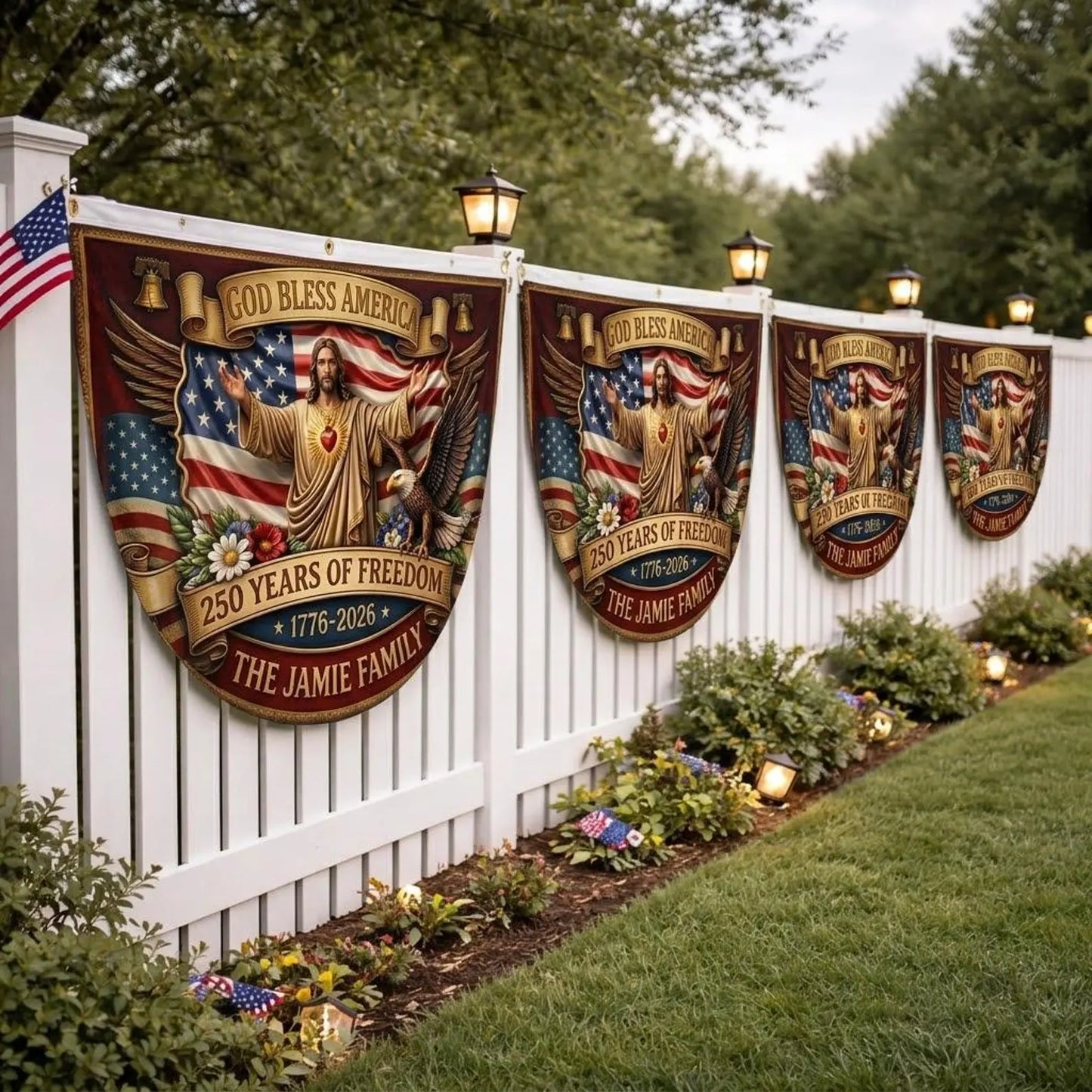 USA 250th Anniversary Bunting Flag, Semiquincentennial 1776-2026 Patriotic Eagle Outdoor Banner, July 4th Independence Day