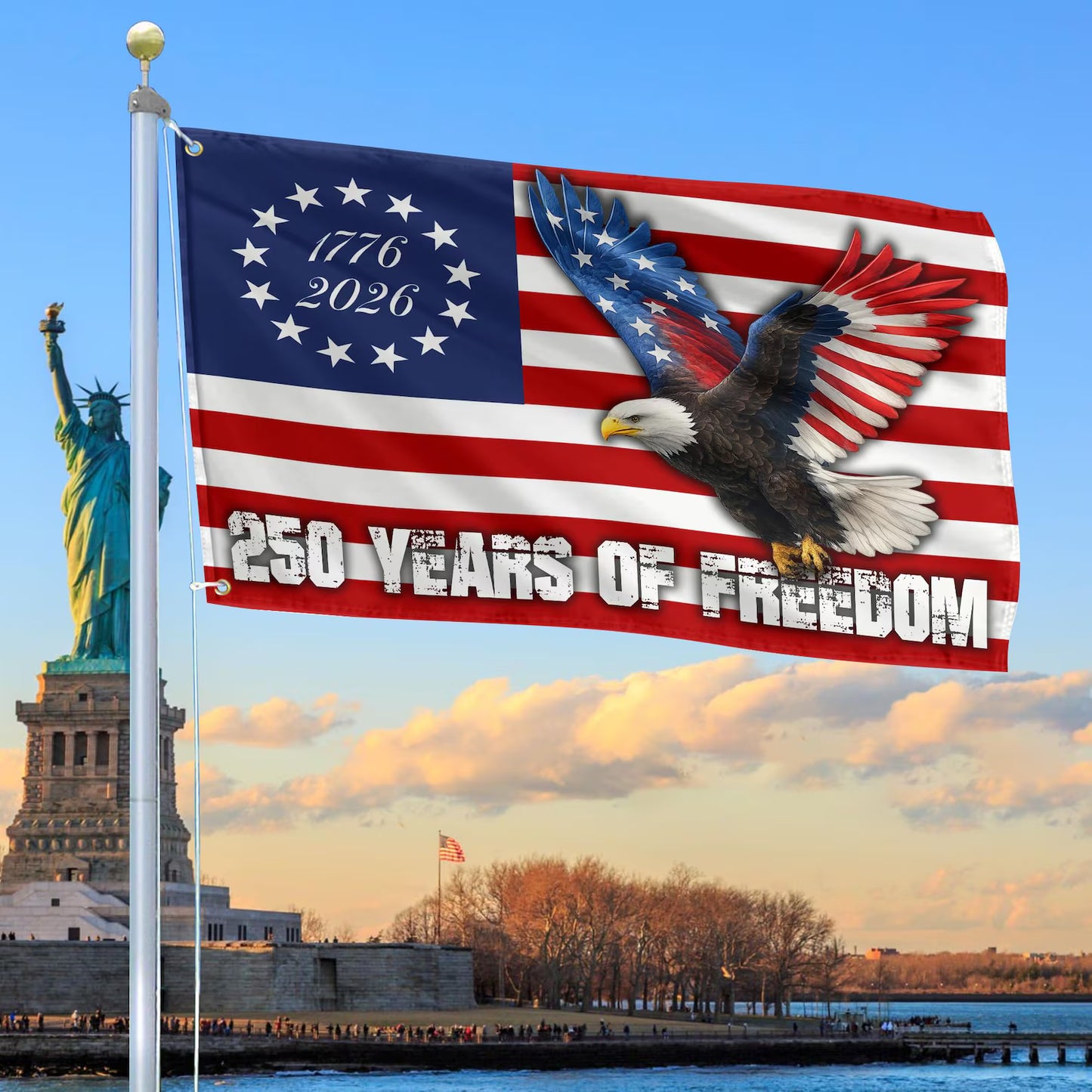 250 Years Of Freedom Grommet Flag, American Flag Independence Day Flag, Double Sided 3-Ply, 250th Anniversary USA Gifts