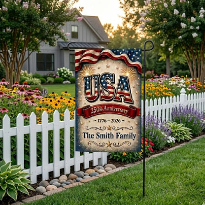 Personalized USA 250th Anniversary Garden Flag, GIFT 2026, Patriotic Family Yard Banner, America 1776-2026 Outdoor Decor, USA Holiday Decor