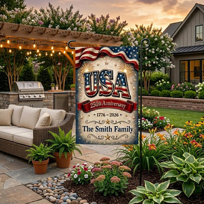 Personalized USA 250th Anniversary Garden Flag, GIFT 2026, Patriotic Family Yard Banner, America 1776-2026 Outdoor Decor, USA Holiday Decor