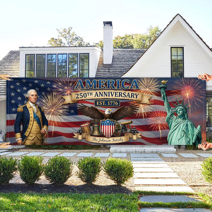 Patriotic 2026 Outdoor Decor – Personalized America 250th Anniversary Banner, Custom Family Name