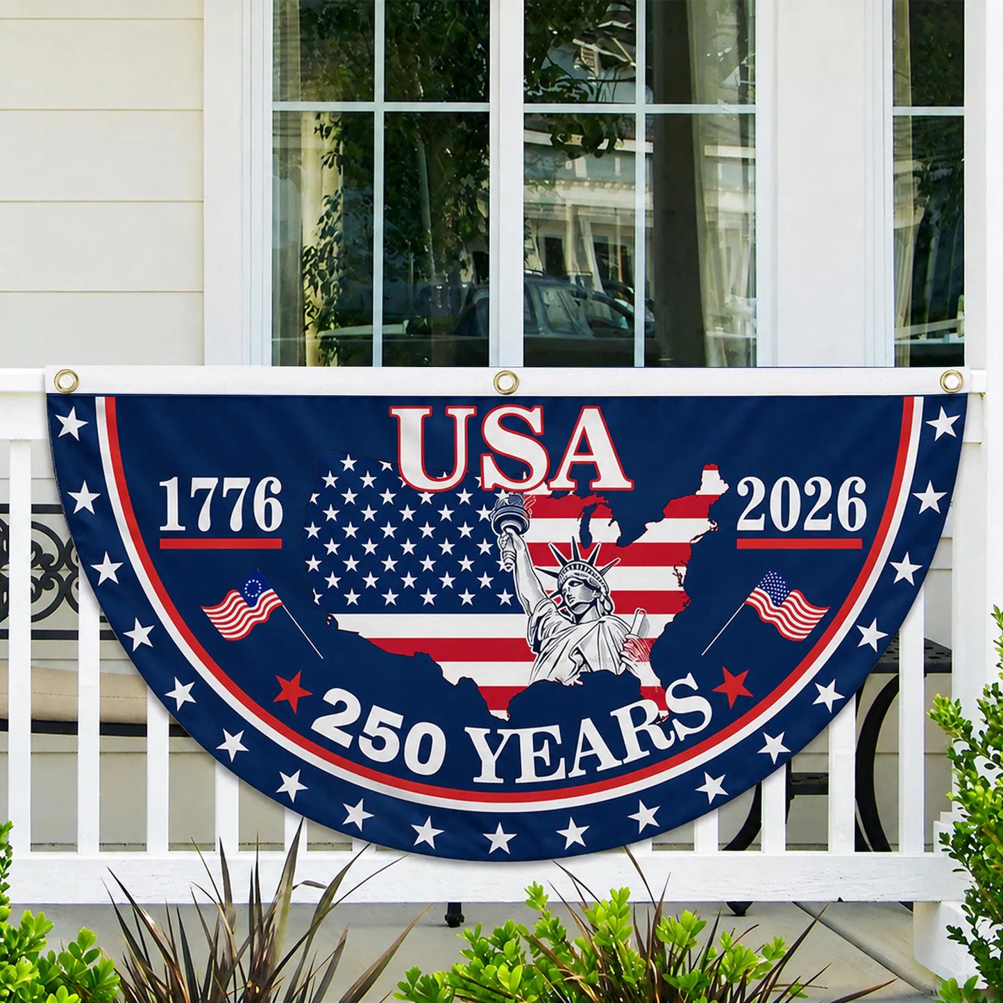America 250th Anniversary Semicircle Decor Flag,1776-2026 Half Round Bunting,Patriotic Outdoor Yard Holiday Decor