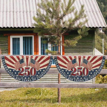 250th Anniversary American Fan Flag, Celebrating 250 Years of Independence Patriotic Bunting Flag, Retro USA Porch Decor