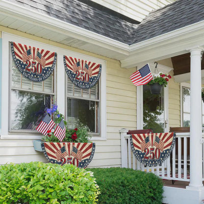 250th Anniversary American Fan Flag, Celebrating 250 Years of Independence Patriotic Bunting Flag, Retro USA Porch Decor
