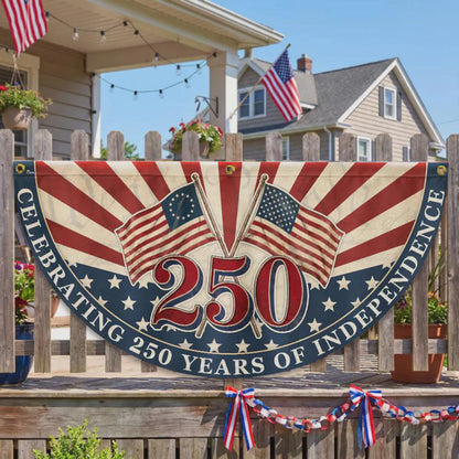 250th Anniversary American Fan Flag, Celebrating 250 Years of Independence Patriotic Bunting Flag, Retro USA Porch Decor