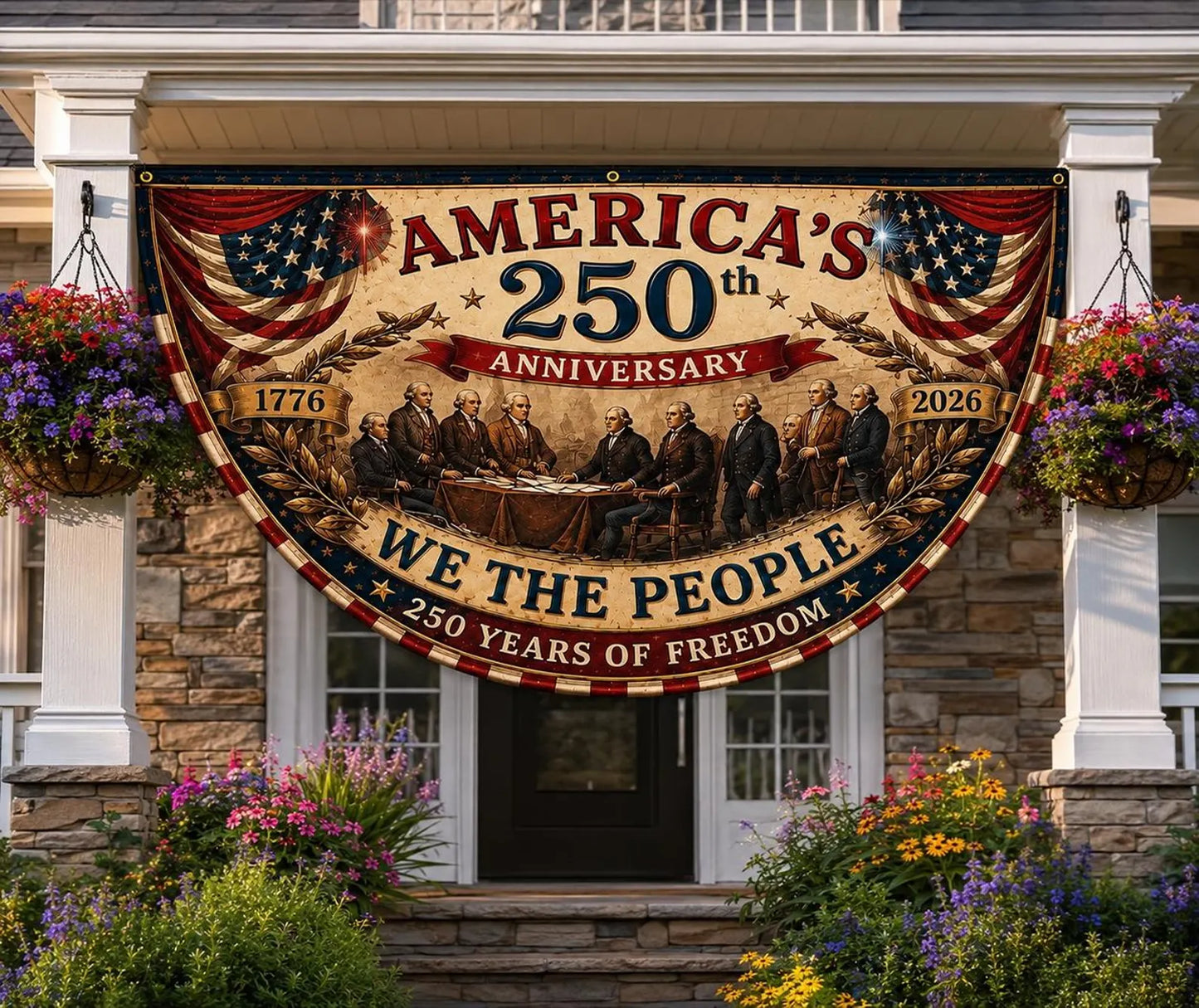 USA 250th Anniversary Patriotic Bunting Banner | America 1776–2026 Semicircle Fence Flag | Christian Freedom Porch Decor