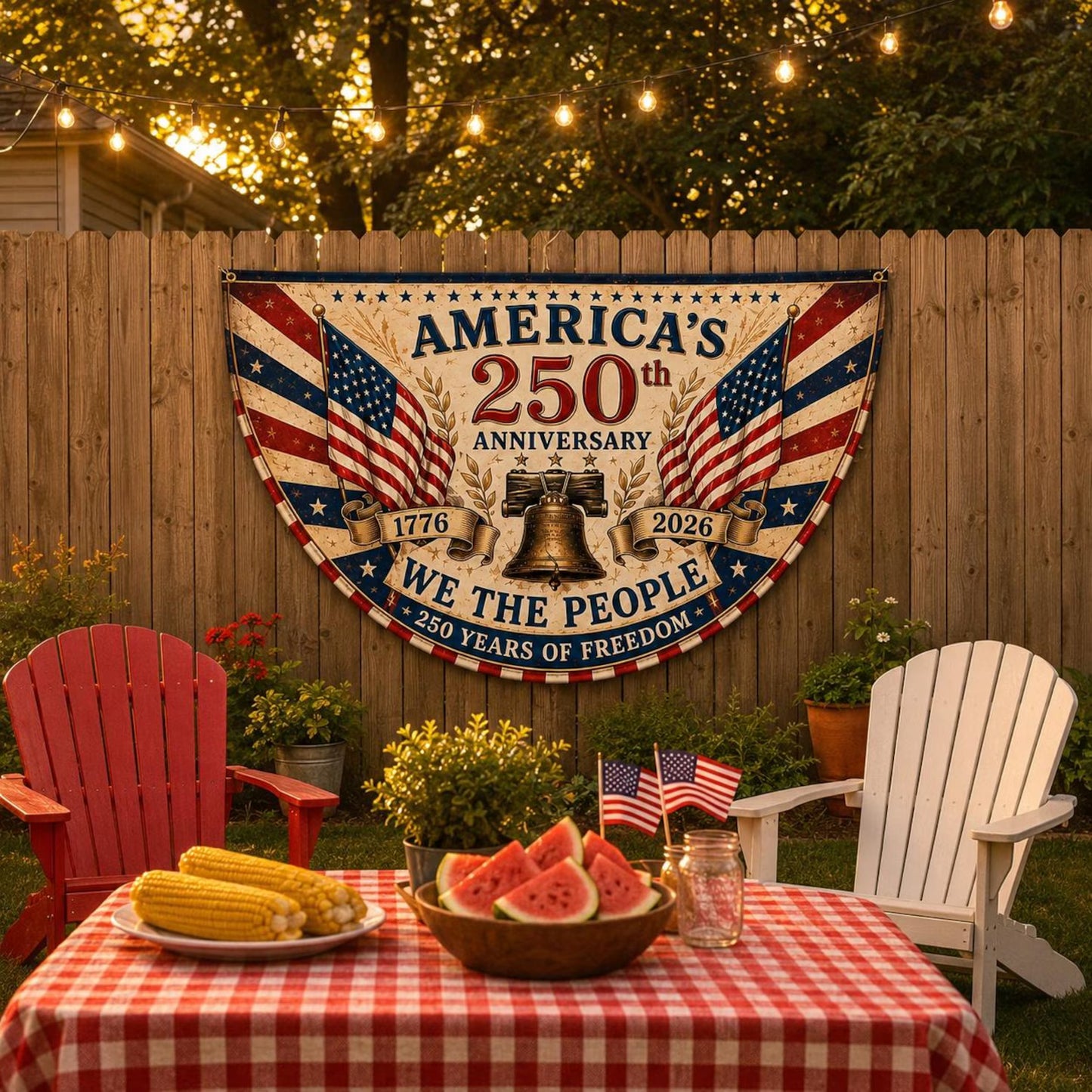 USA 250th Anniversary Patriotic Bunting Banner | America 1776–2026 Semicircle Fence Flag | Christian Freedom Porch Decor