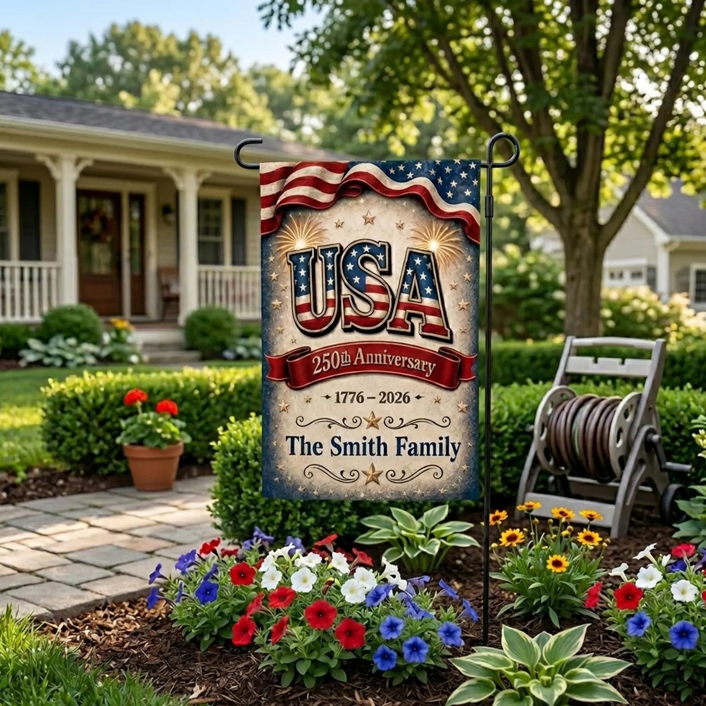 Personalized USA 250th Anniversary Garden Flag, GIFT 2026, Patriotic Family Yard Banner, America 1776-2026 Outdoor Decor, USA Holiday Decor