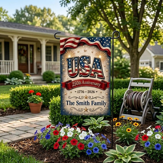 Personalized USA 250th Anniversary Garden Flag, GIFT 2026, Patriotic Family Yard Banner, America 1776-2026 Outdoor Decor, USA Holiday Decor