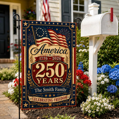 Personalized America 250th Garden Flag, Custom USA 250 Years Anniversary Flag, Patriotic Outdoor Yard Flag, Independence Day Decor 1776-2026