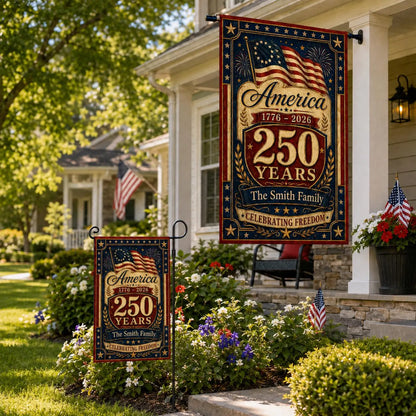 Personalized America 250th Garden Flag, Custom USA 250 Years Anniversary Flag, Patriotic Outdoor Yard Flag, Independence Day Decor 1776-2026