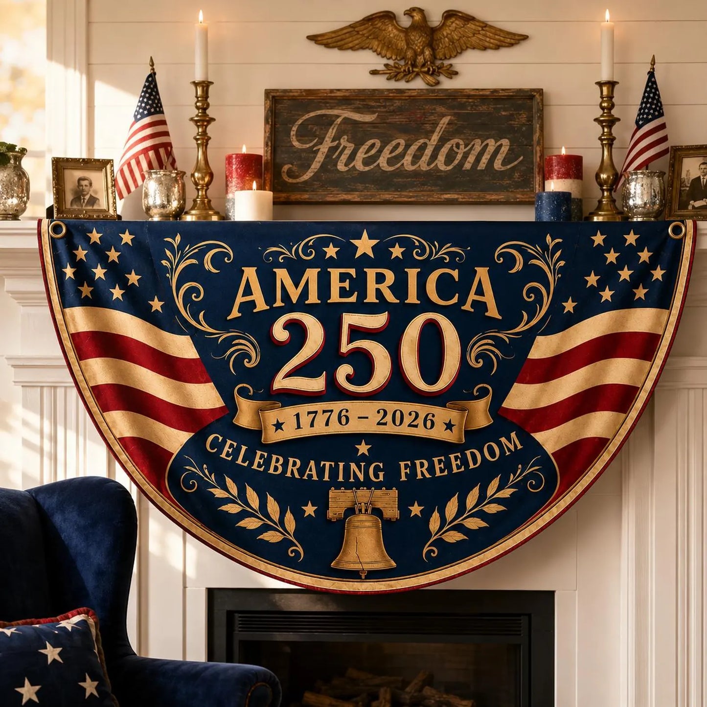 America 250th Anniversary Banner, Patriotic Porch Decor, Semicircle Bunting Flag, Fourth of July Outdoor Decor, USA 1776 2026 Banner