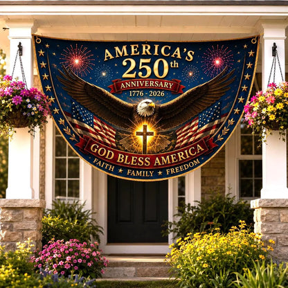USA 250th Anniversary Patriotic Bunting Banner, America 1776–2026 Semicircle Fence Flag, Christian Freedom Porch Decor, Fourth of July Decor