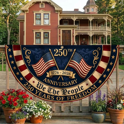 America 250th Anniversary Banner, Patriotic Porch Decor, Semicircle Bunting Flag, Fourth of July Outdoor Decor, USA 1776 2026 Banner