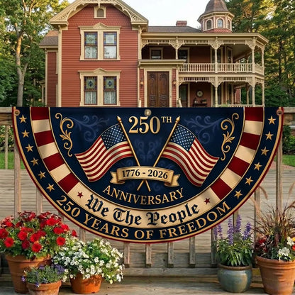 America 250th Anniversary Banner, Patriotic Porch Decor, Semicircle Bunting Flag, Fourth of July Outdoor Decor, USA 1776 2026 Banner