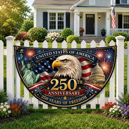 USA 250th Anniversary Patriotic Bunting Banner, Custom Family Name America 1776 2026 Semicircle Fence Flag, Christian Freedom Porch Decor