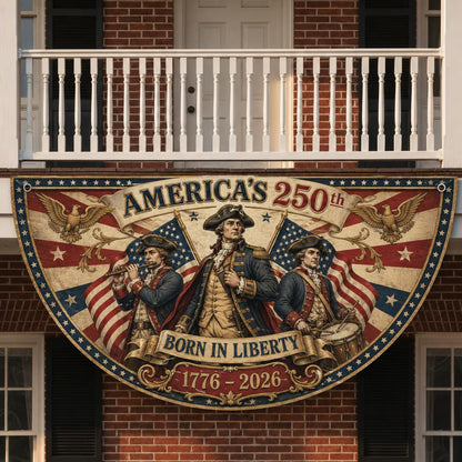Vintage US 250th Anniversary Semicircle Fence Flag, Semiquincentennial America Freedom Banner, Spirit of 76 Patriotic Outdoor Porch Bunting