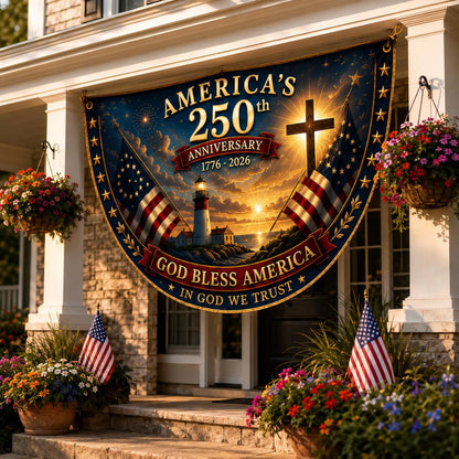 USA 250th Anniversary Patriotic Bunting Banner, America 1776–2026 Semicircle Fence Flag, Christian Freedom Porch Decor, Fourth of July Decor