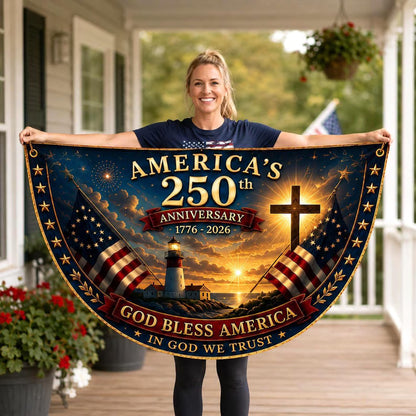 USA 250th Anniversary Patriotic Bunting Banner, America 1776–2026 Semicircle Fence Flag, Christian Freedom Porch Decor, Fourth of July Decor