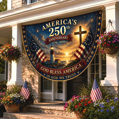 USA 250th Anniversary Patriotic Bunting Banner, America 1776–2026 Semicircle Fence Flag, Christian Freedom Porch Decor, Fourth of July Decor