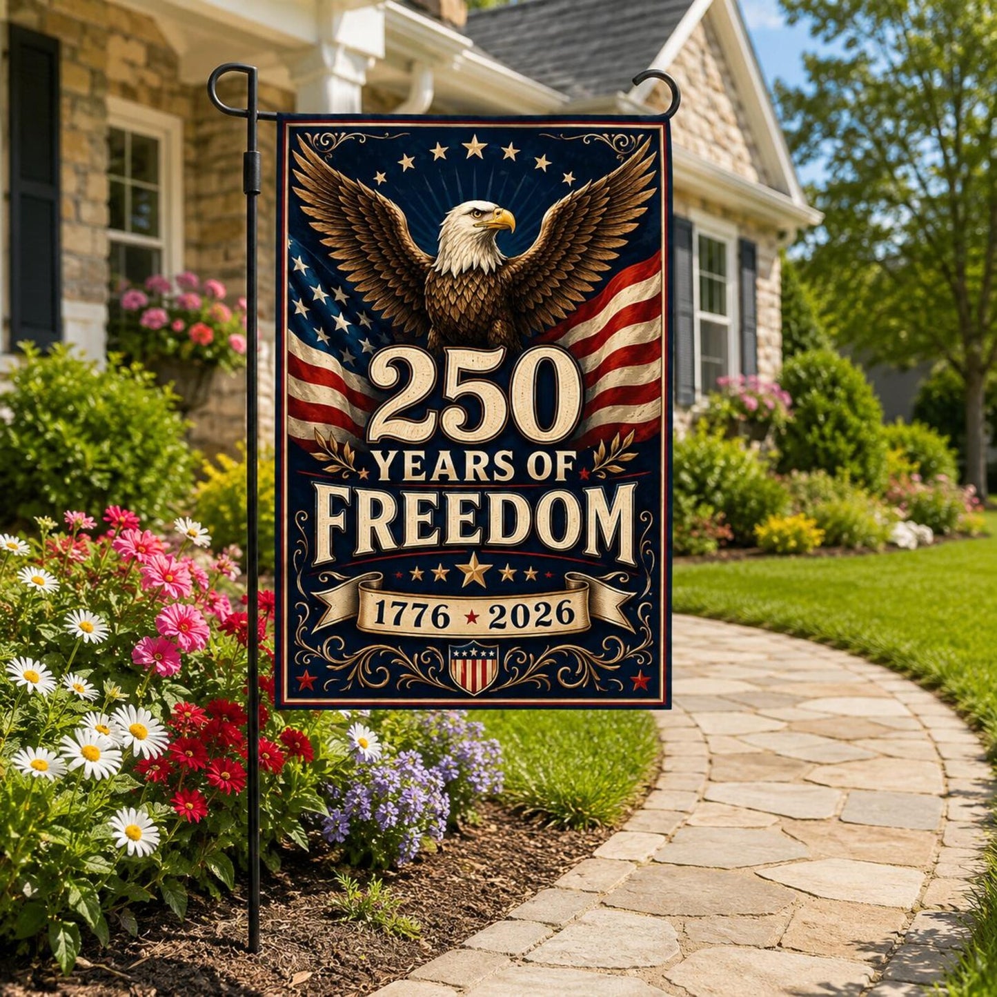 Personalized America 250th Anniversary Garden Flag, Patriotic USA Outdoor Decor, House Flag, Independence, God Bless USA