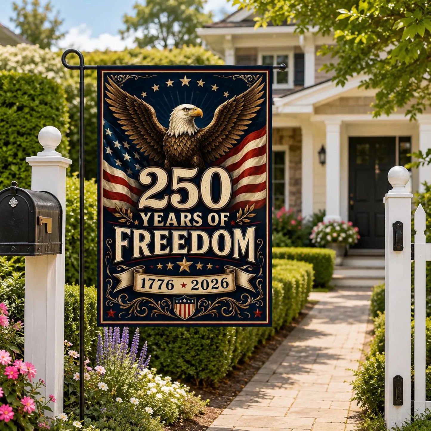 Personalized America 250th Anniversary Garden Flag, Patriotic USA Outdoor Decor House Flag