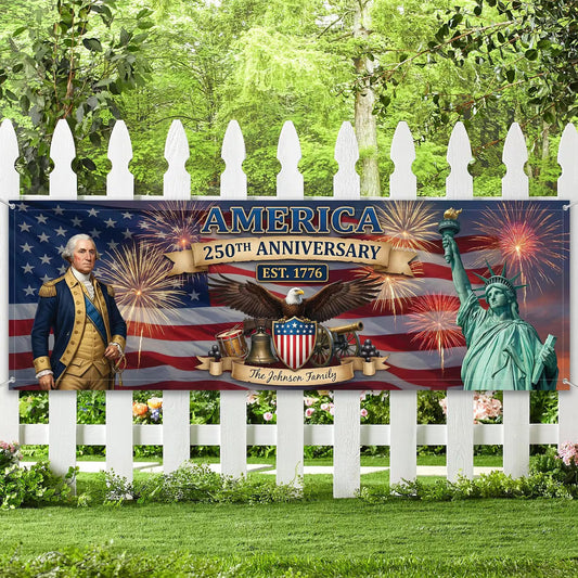Patriotic 2026 Outdoor Decor – Personalized America 250th Anniversary Banner, Custom Family Name